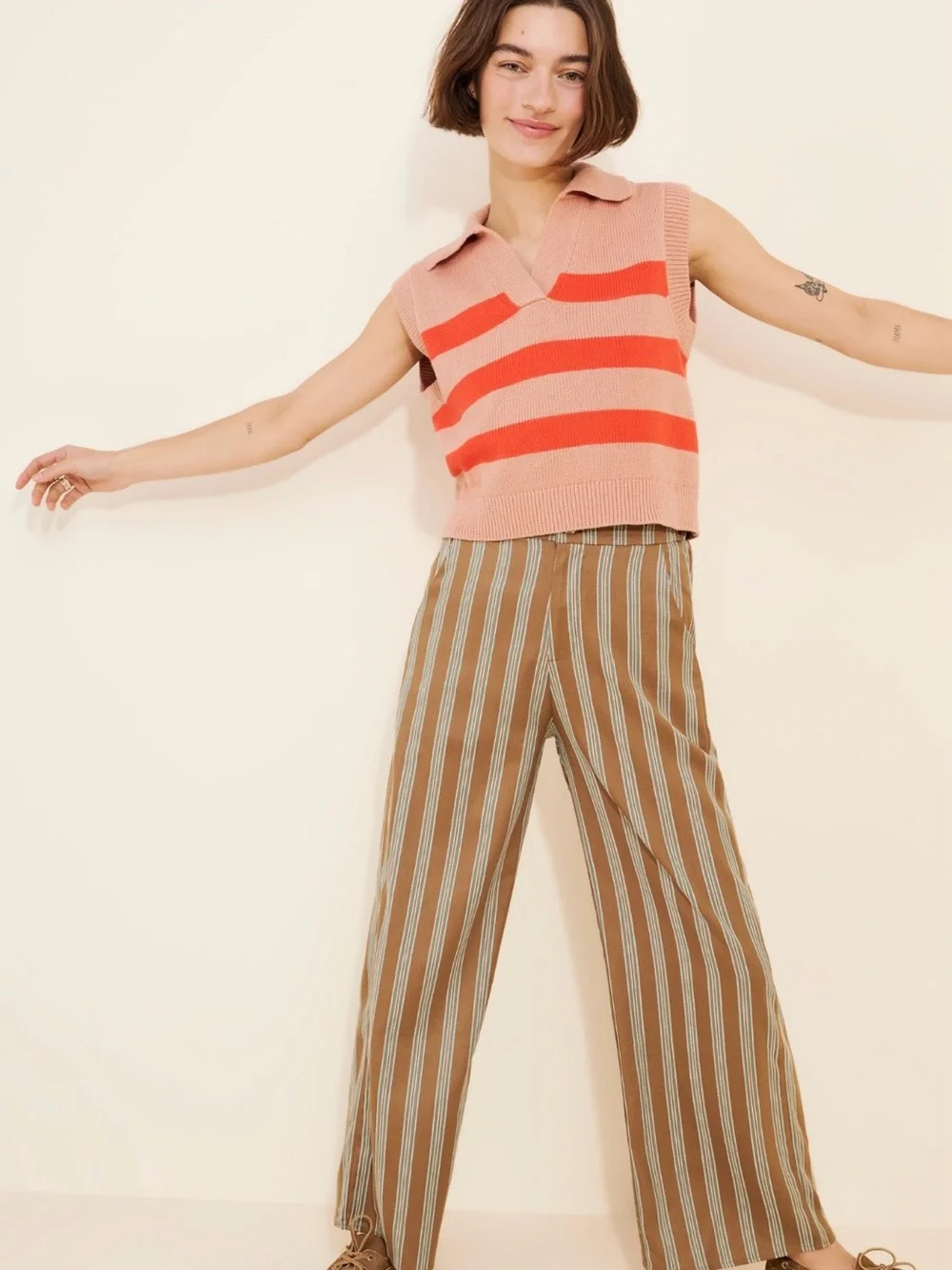 Anthropologie Velvet by Graham and Spencer Marietta Collared sweater vest stripe